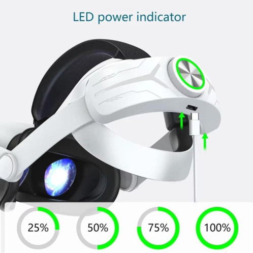 Pour Meta Quest 2 VR RGB, serre-tête réglable, batterie intégrée de 8 000 mAh (blanc gaming) SH201A1048-09